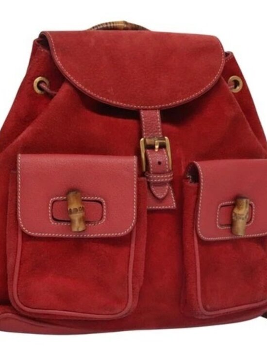 GUCCI Bamboo Backpack Suede Leather Red Gold main image 5